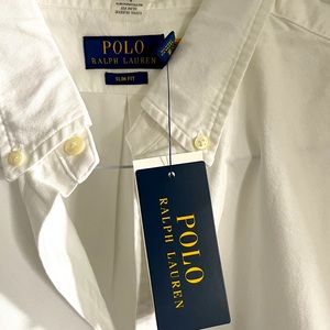 Ralph Lauren Mens white Oxford button down slim fit size L